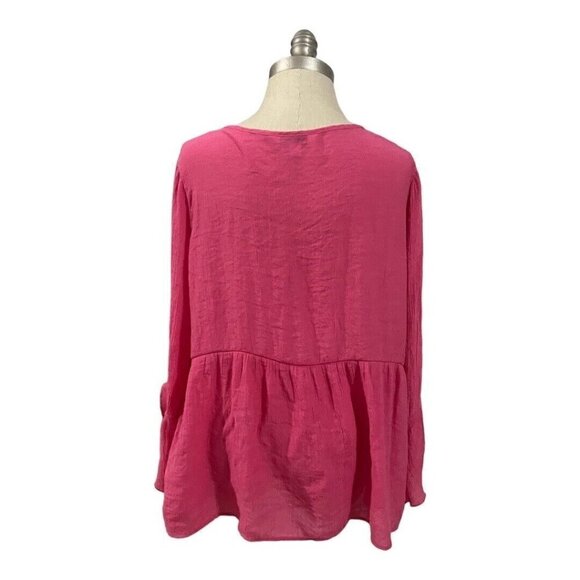 Counterparts Feminine Pink Large L Blouse Key Hole Lace Tie Long Bell Sleeves - Picture 3 of 5